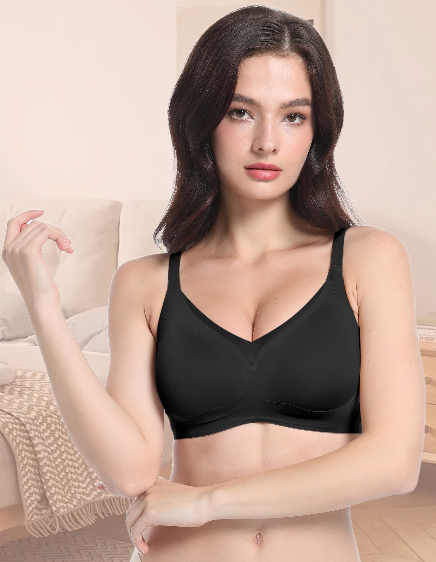 Wireless Bra with Mesh Trim Neckline