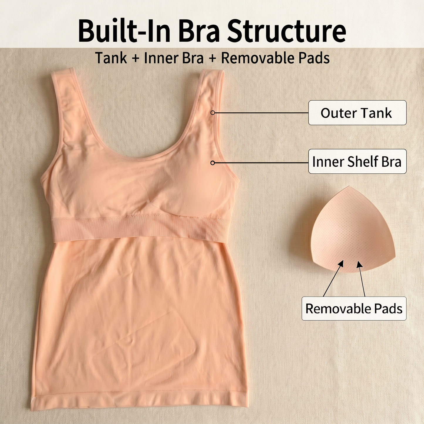 Aylee Seamless Built-In Bra Tank Top | Wireless Camisole with Removable Pads - - Wire-Free Bra by Aylee Attire