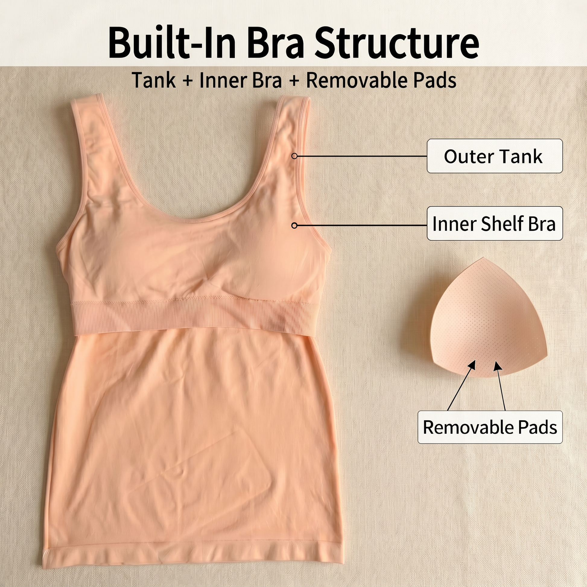 Aylee Seamless Built-In Bra Tank Top | Wireless Camisole with Removable Pads - - Wire-Free Bra by Aylee Attire