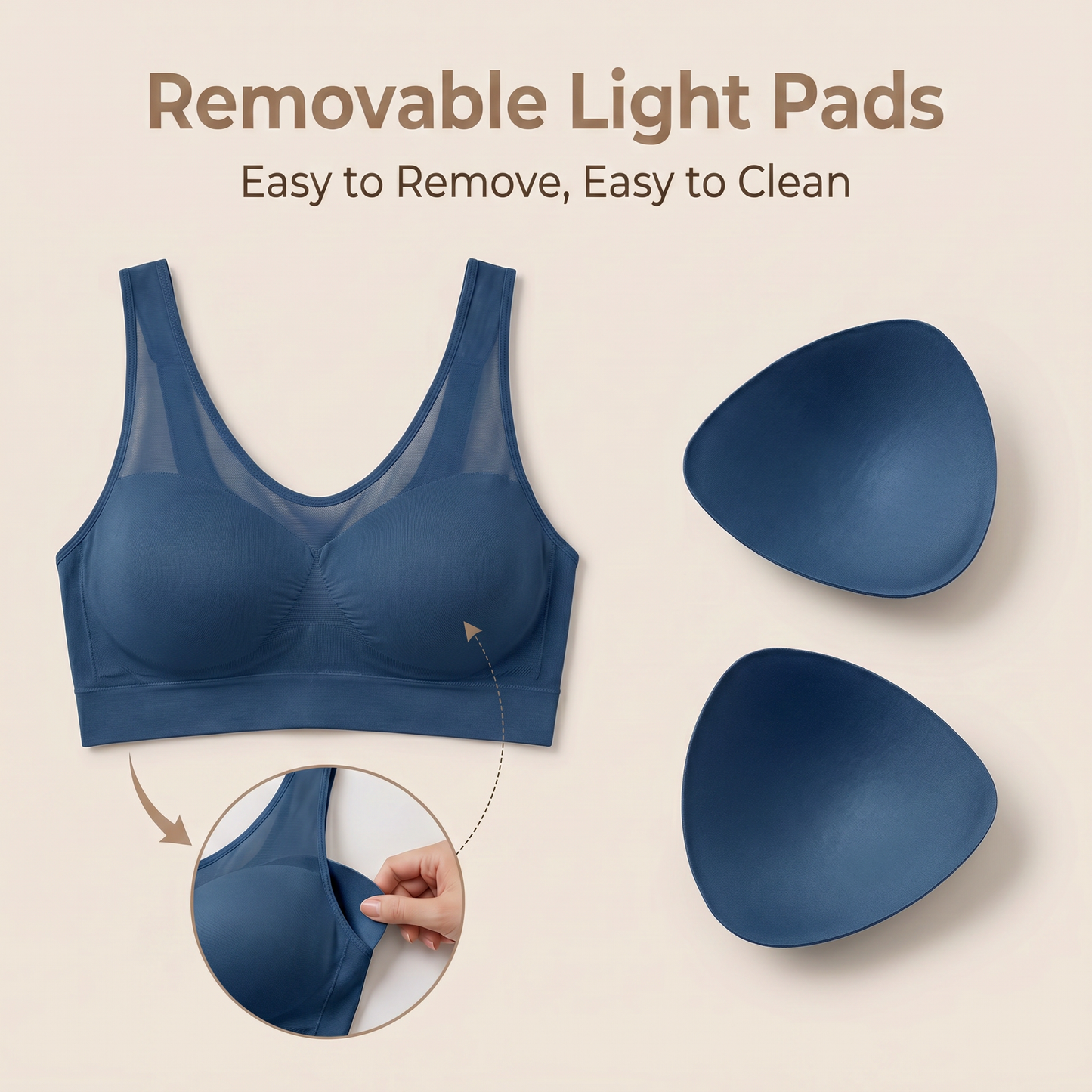 LIXINGNUO Seamless Wirefree Bra for Women, Removable Pads, Mesh Neckline