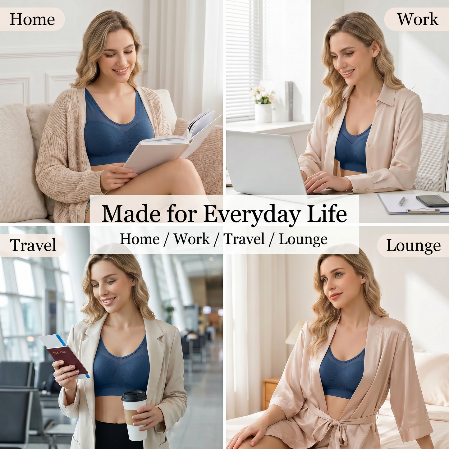 LIXINGNUO Seamless Wirefree Bra for Women, Removable Pads, Mesh Neckline