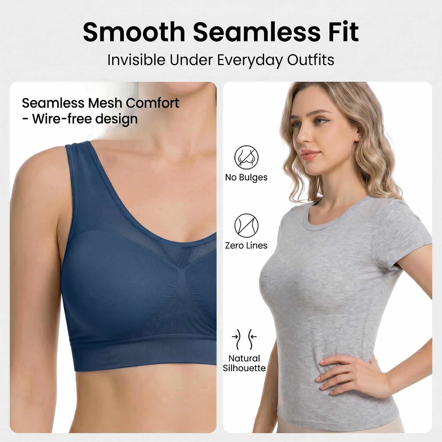 LIXINGNUO Seamless Wirefree Bra for Women, Removable Pads, Mesh Neckline