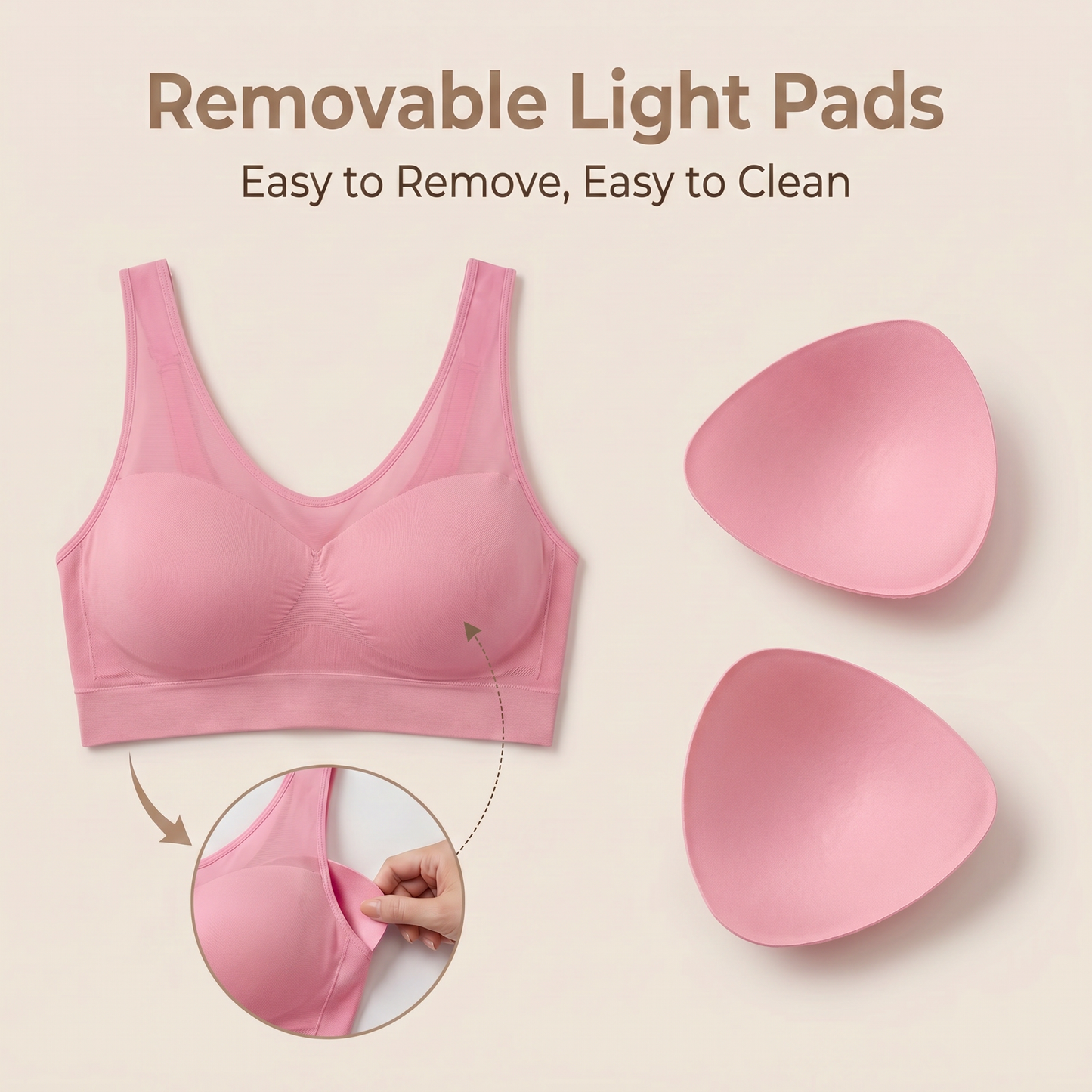 LIXINGNUO Seamless Wirefree Bra for Women, Removable Pads, Mesh Neckline