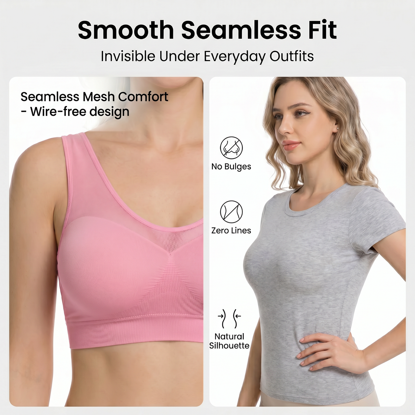 LIXINGNUO Seamless Wirefree Bra for Women, Removable Pads, Mesh Neckline