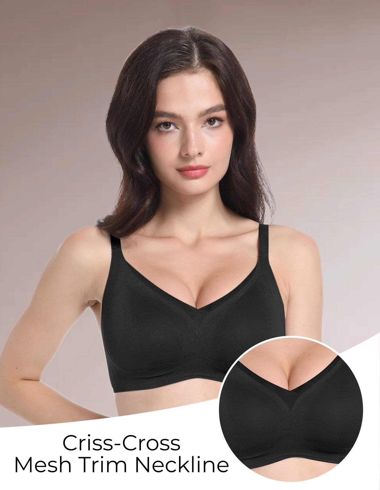 Wireless Bra with Mesh Trim Neckline