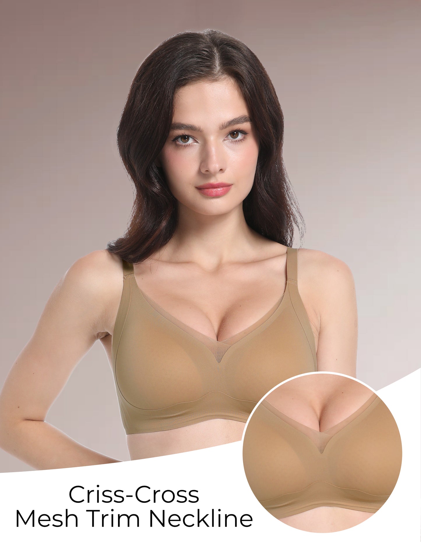 Wireless Bra with Mesh Trim Neckline