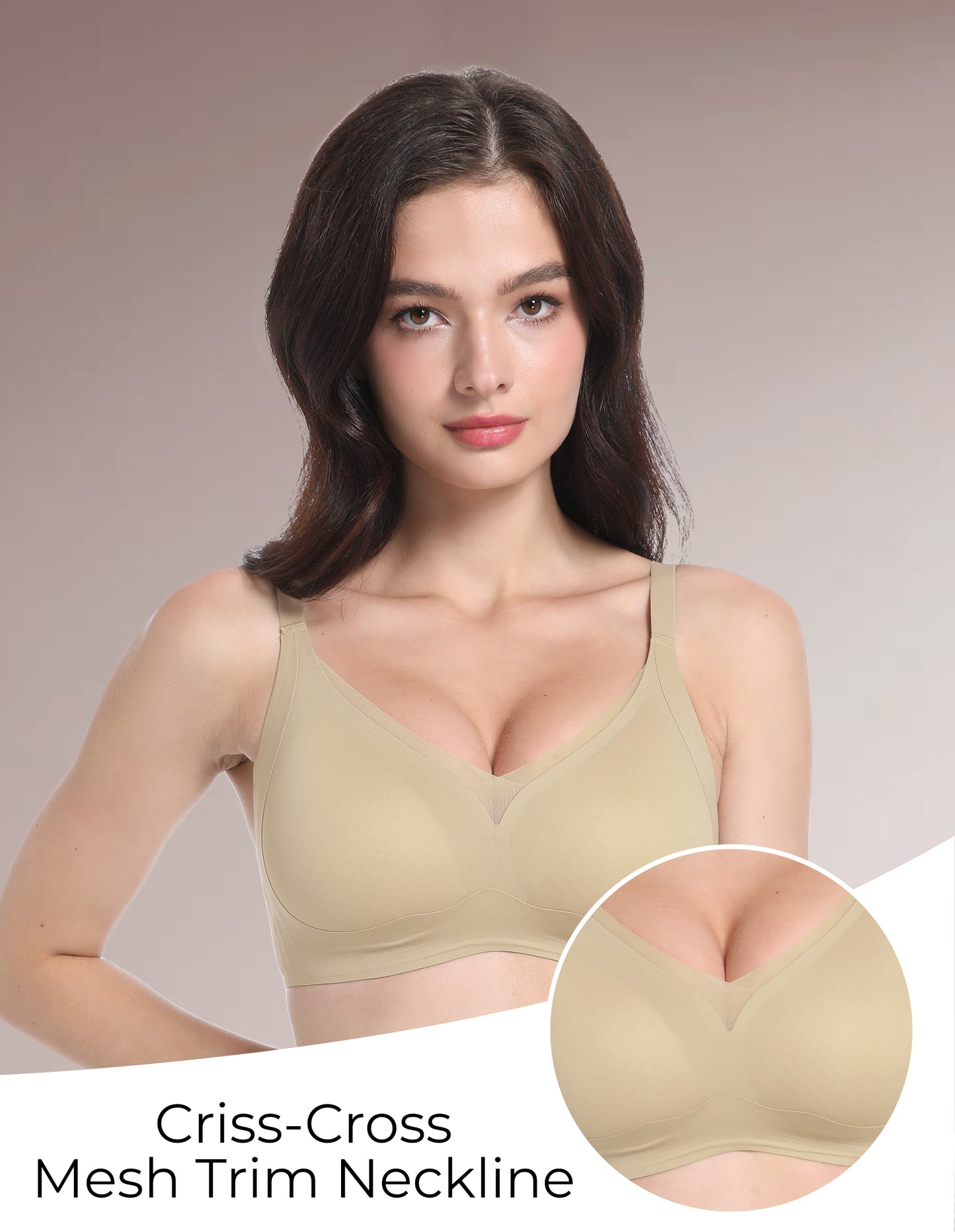 Wireless Bra with Mesh Trim Neckline