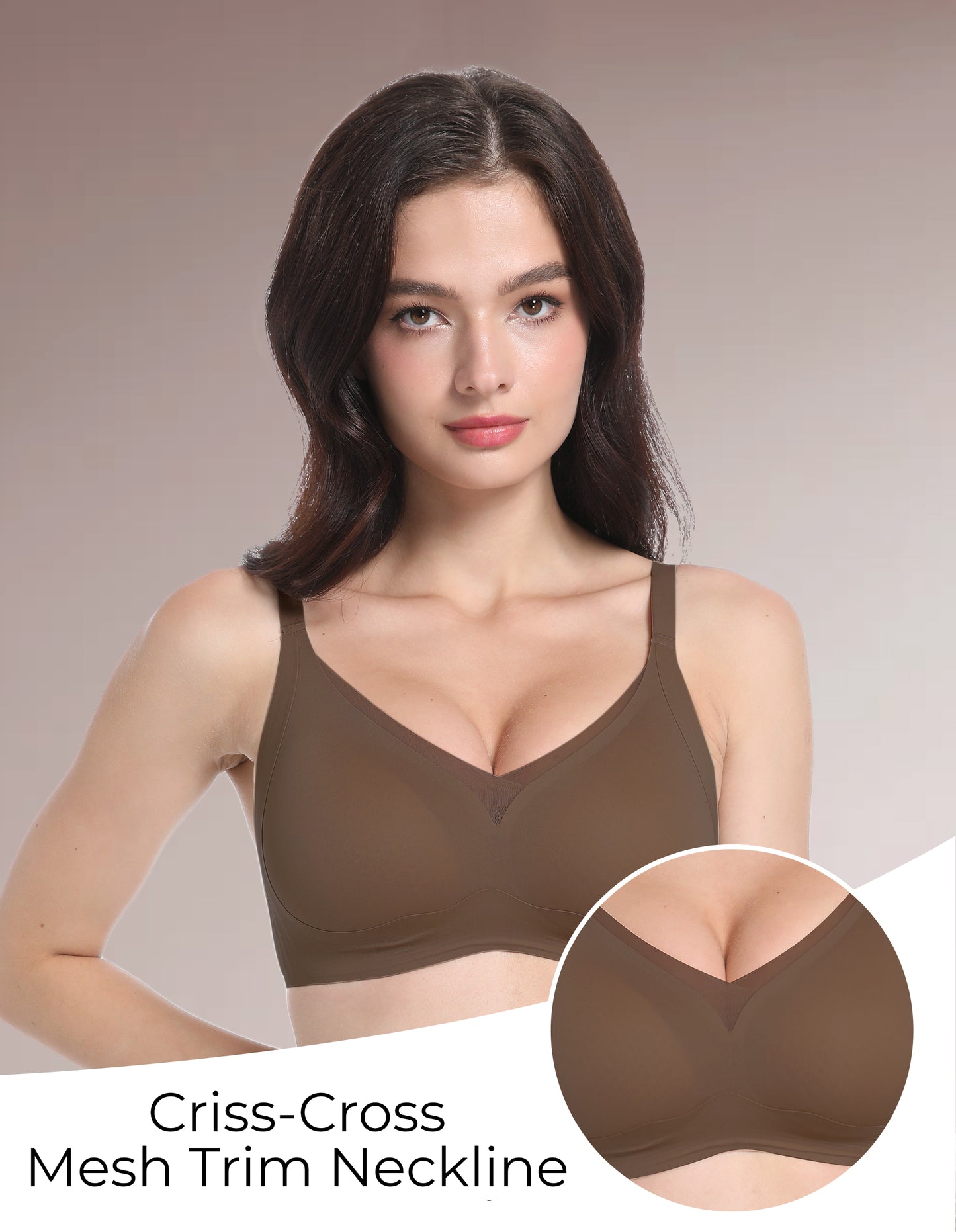 Wireless Bra with Mesh Trim Neckline