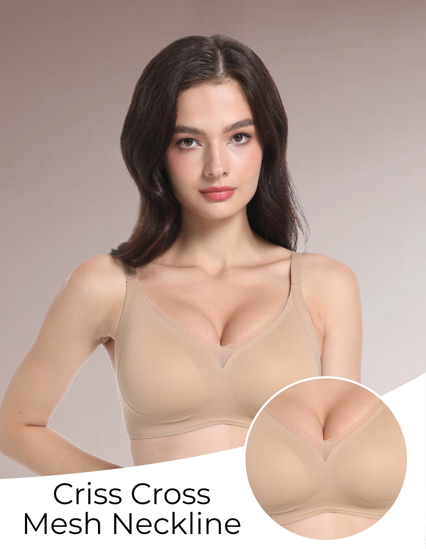 Wireless Bra with Mesh Trim Neckline