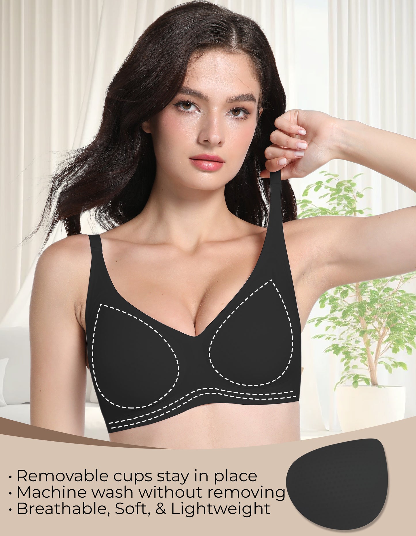 Wireless Bra with Mesh Trim Neckline